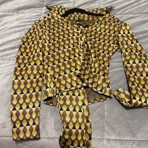 Zara Jacquard print two piece set flare pant both size small